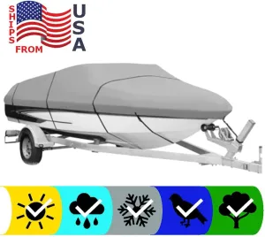 SBU Grey Heavy-Duty Boat Cover Compatible for SEA RAY 190 Bow Rider 1997-600 Denier Woven Polyester - 2 Year Warranty & Storage Bag Included