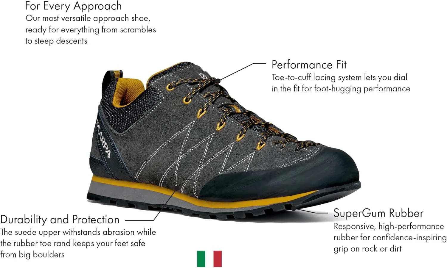 SCARPA Men's Crux Lightweight Suede Leather Approach Shoes for Hiking & Walking