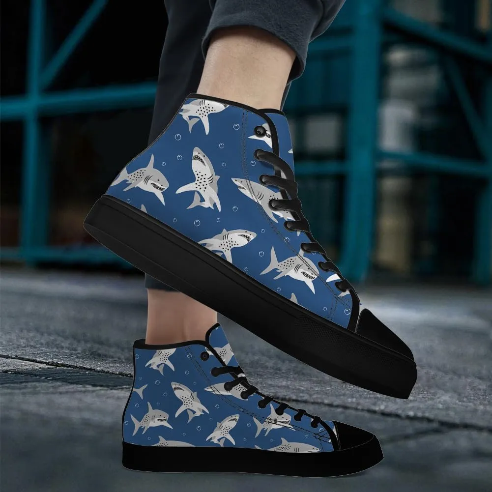 Shark Shoes High Top Canvas Sneakers Lace Up Casual Walking Shoes Gifts for Men Women