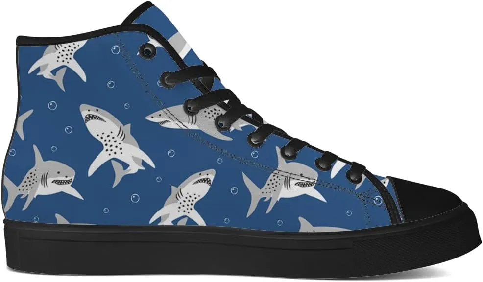 Shark Shoes High Top Canvas Sneakers Lace Up Casual Walking Shoes Gifts for Men Women