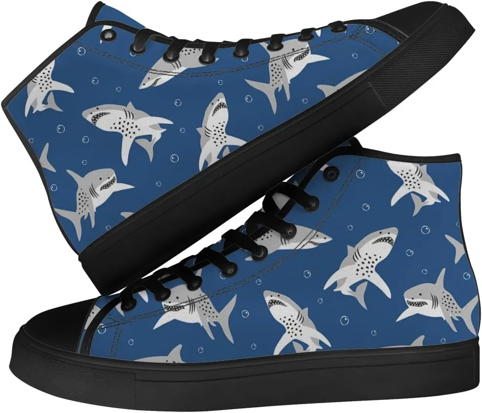 Shark Shoes High Top Canvas Sneakers Lace Up Casual Walking Shoes Gifts for Men Women