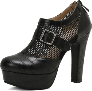 SHEMEE Women's Super High Heel Platform Pumps Block Chunky Heels Ankle Booties Buckle Pull On Dress Shoes