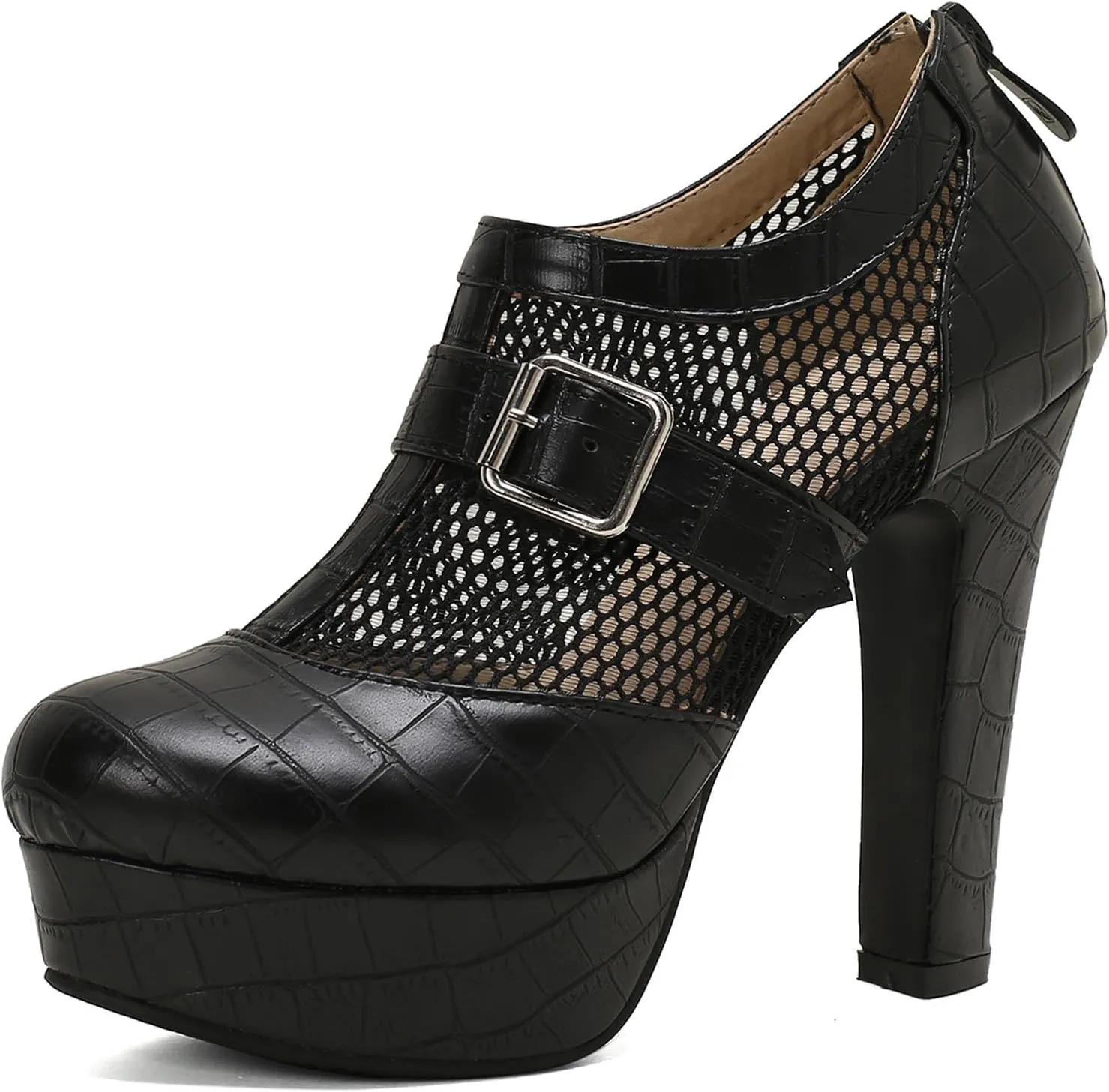 SHEMEE Women's Super High Heel Platform Pumps Block Chunky Heels Ankle Booties Buckle Pull On Dress Shoes