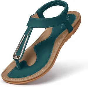 SHIBEVER Womens Sandals Summer Flat: Dressy Casual T-Strap Flip Flop Thong Flats Sandals - Comfortable Walking
