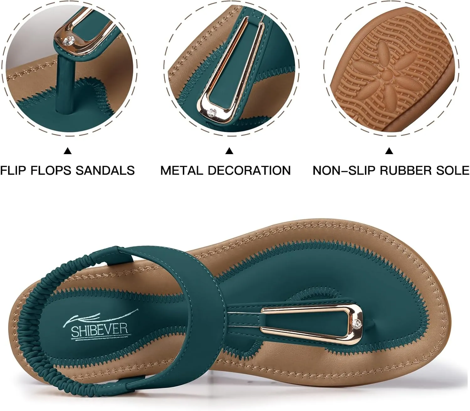 SHIBEVER Womens Sandals Summer Flat: Dressy Casual T-Strap Flip Flop Thong Flats Sandals - Comfortable Walking