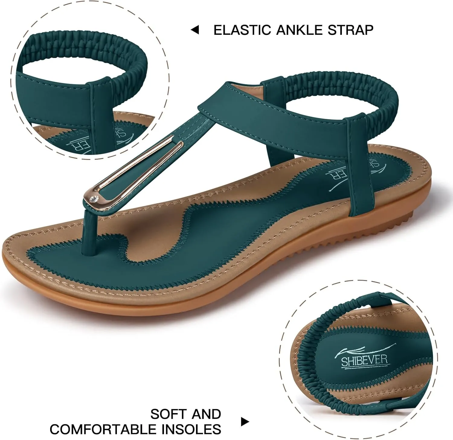 SHIBEVER Womens Sandals Summer Flat: Dressy Casual T-Strap Flip Flop Thong Flats Sandals - Comfortable Walking