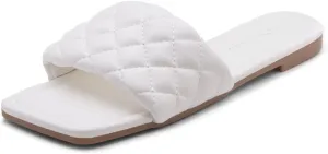 Shoe Land Women’s Flat Sandals – Quilted One-Band Fashion Slides with Square Open Toe & Comfort Footbed | Dressy Casual Slip-On Sandals for Summer, Travel & Daily Wear