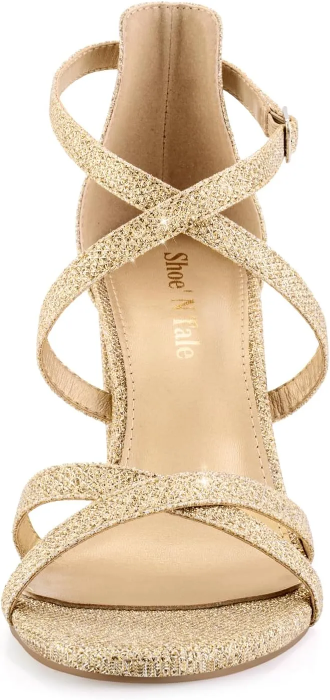 Shoe'N Tale Chunky Block High Strappy Heels for Women Pump Heeled Sandals Open Toe Ankle Strap Buckle Party Wedding Prom Dress Shoes
