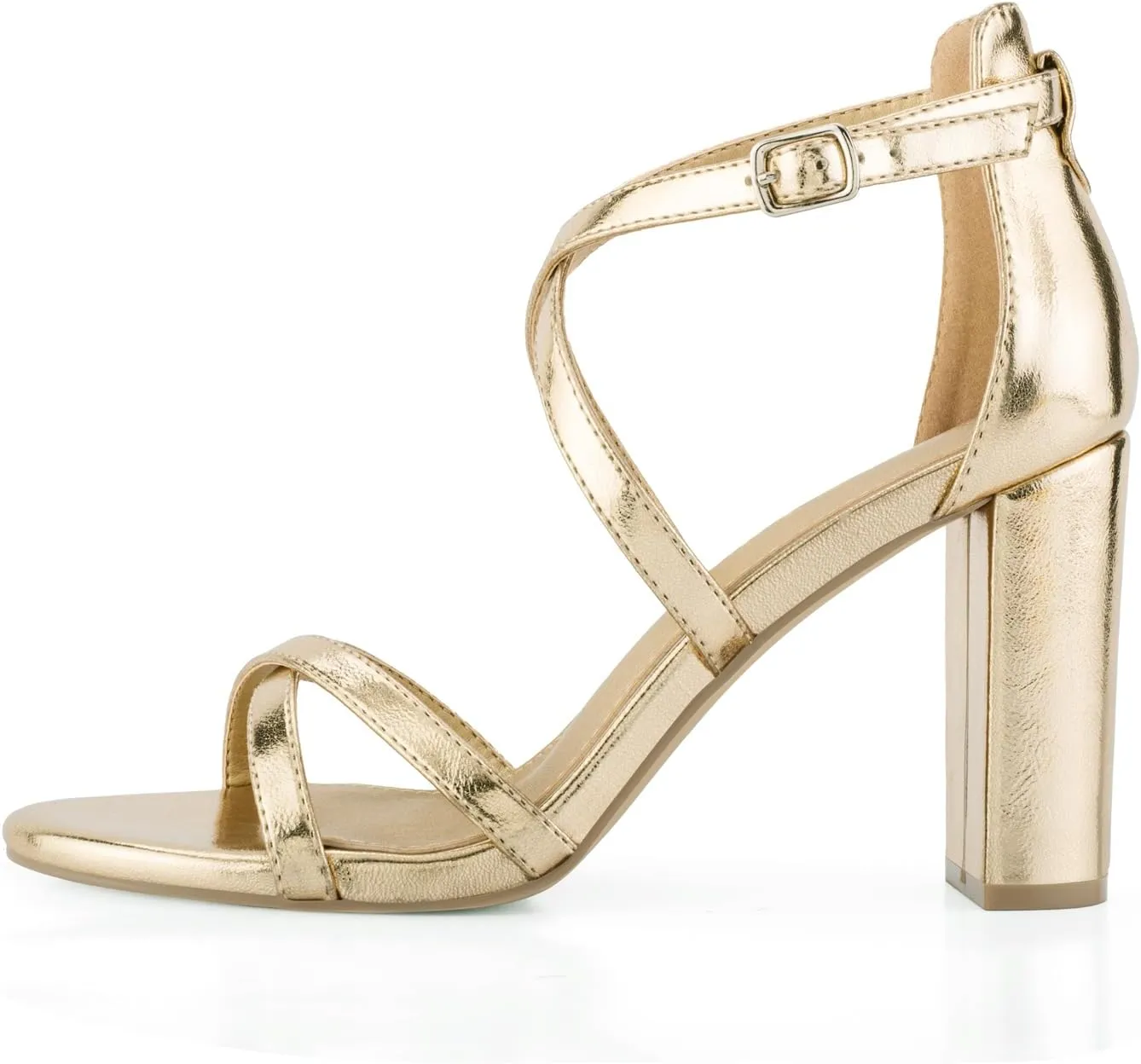 Shoe'N Tale Chunky Block High Strappy Heels for Women Pump Heeled Sandals Open Toe Ankle Strap Buckle Party Wedding Prom Dress Shoes
