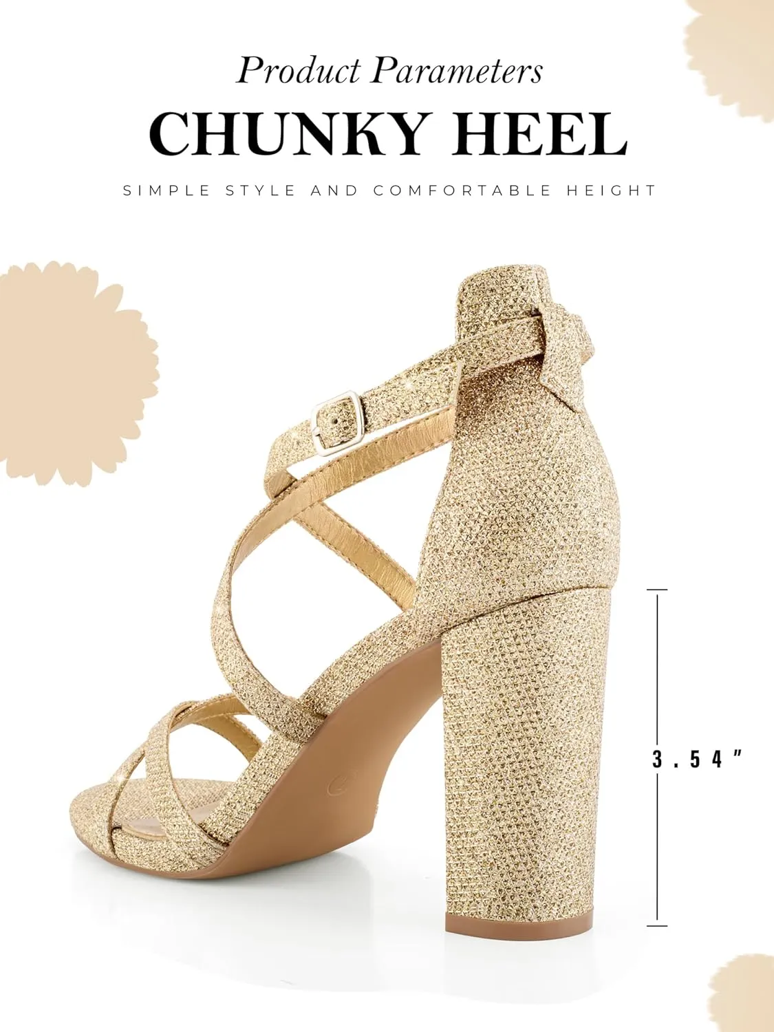 Shoe'N Tale Chunky Block High Strappy Heels for Women Pump Heeled Sandals Open Toe Ankle Strap Buckle Party Wedding Prom Dress Shoes