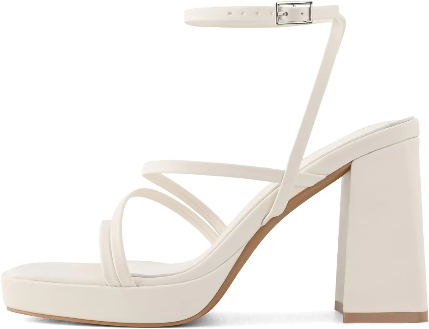 Shoe'N Tale Platform Heels for Women Strappy Block Chunky Heels Square Toe Ankle Buckle Sandals