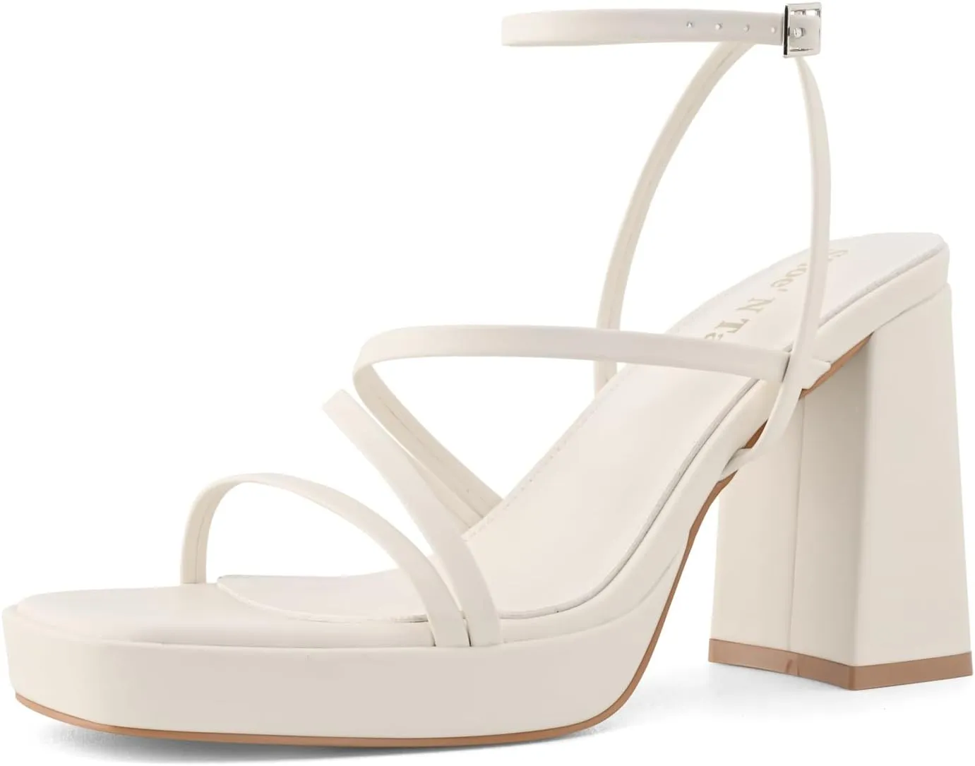 Shoe'N Tale Platform Heels for Women Strappy Block Chunky Heels Square Toe Ankle Buckle Sandals