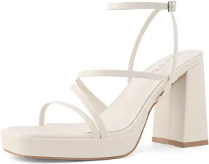 Shoe'N Tale Platform Heels for Women Strappy Block Chunky Heels Square Toe Ankle Buckle Sandals
