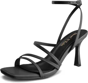 Shoe'N Tale Women's Strappy Heels Stilettos Sandals High Heel Ankle Buckle Square Toe Dress Shoes