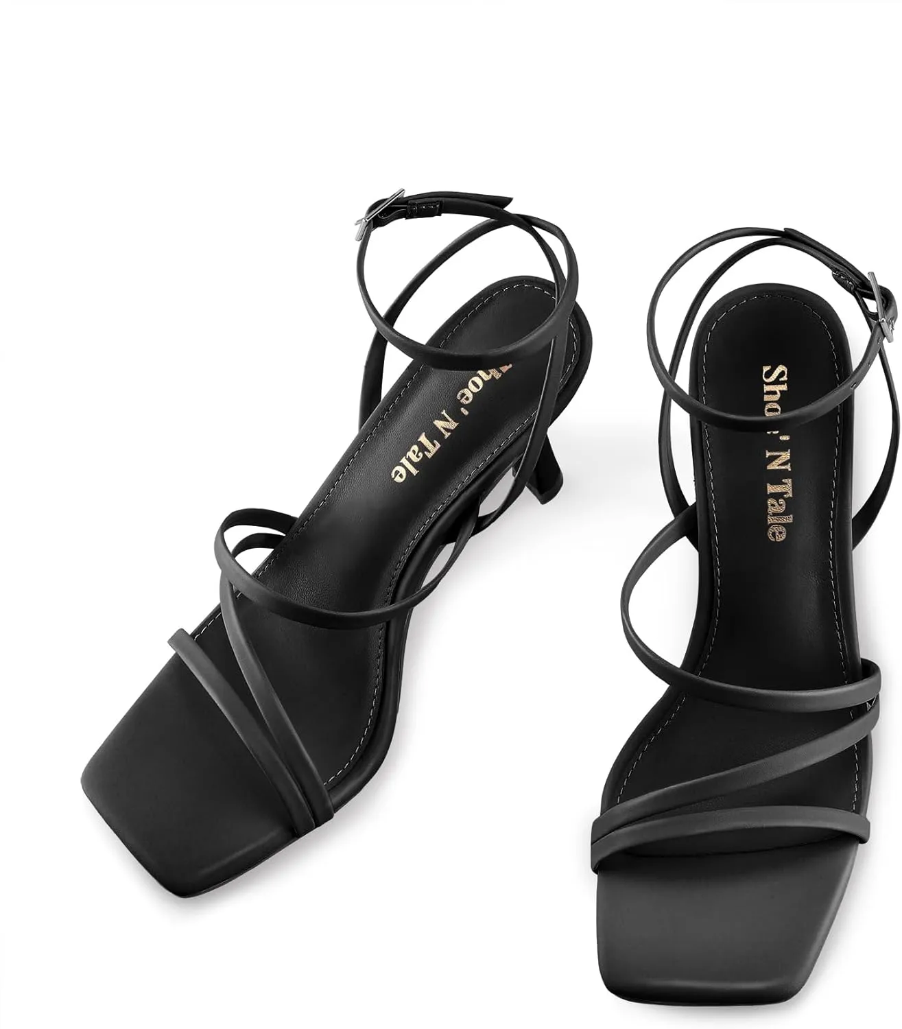 Shoe'N Tale Women's Strappy Heels Stilettos Sandals High Heel Ankle Buckle Square Toe Dress Shoes