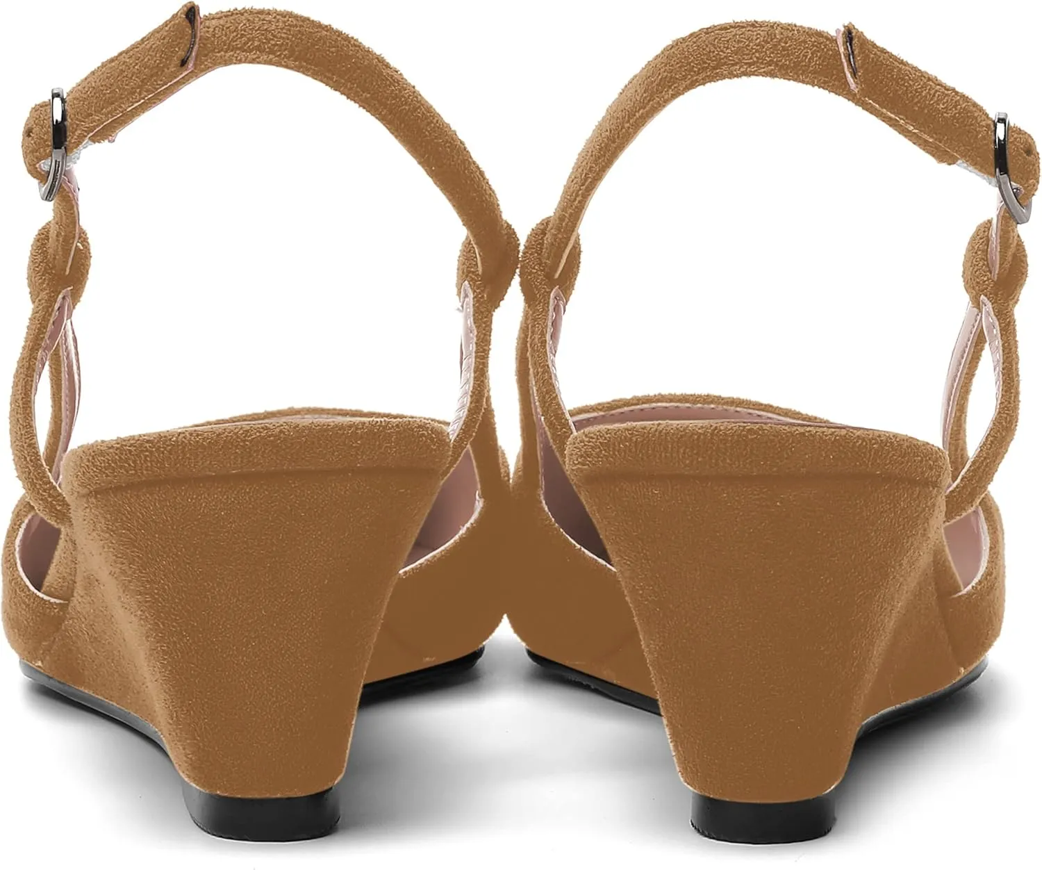 SHOWFOREST Womens Party Casual Buckle Square Toe Suede Adjustable Strap Solid Wedge Low Heel Pumps Shoes 2 Inch