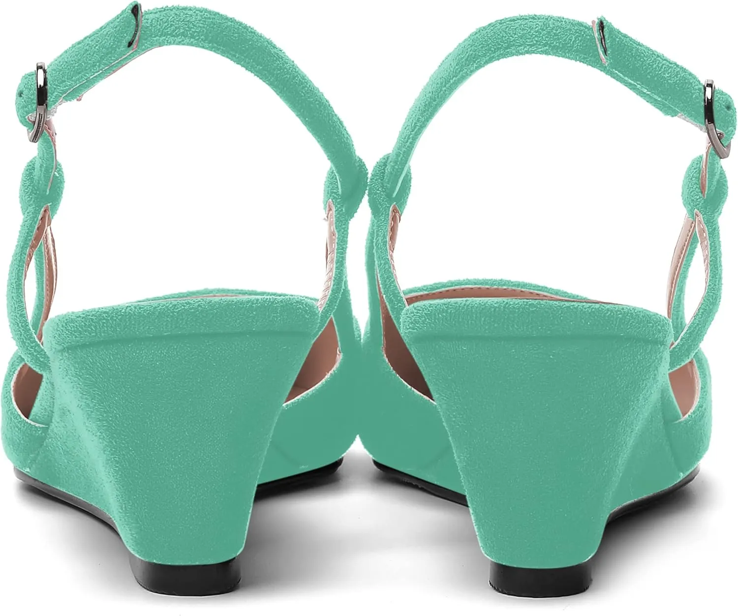 SHOWFOREST Womens Party Casual Buckle Square Toe Suede Adjustable Strap Solid Wedge Low Heel Pumps Shoes 2 Inch