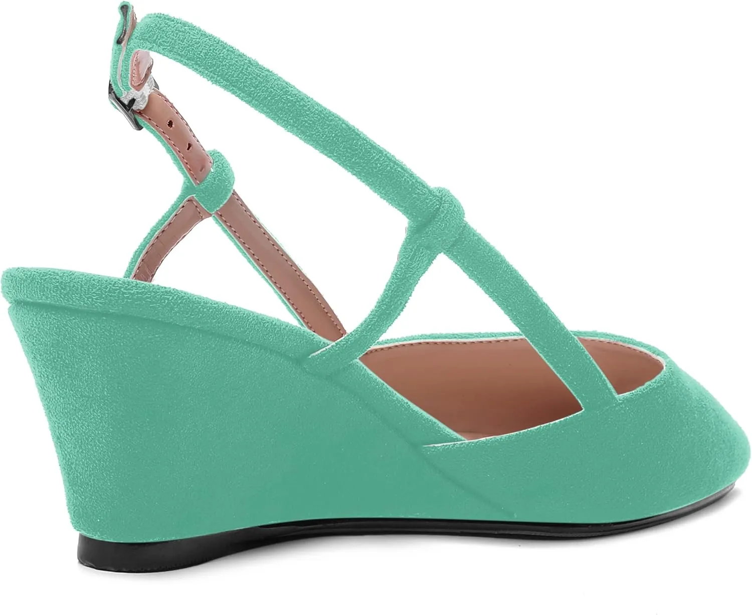 SHOWFOREST Womens Party Casual Buckle Square Toe Suede Adjustable Strap Solid Wedge Low Heel Pumps Shoes 2 Inch