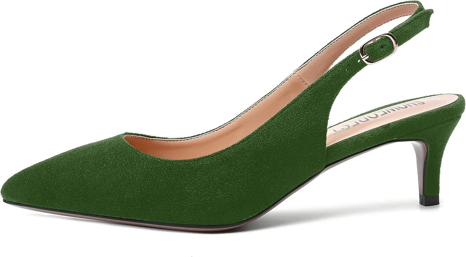 SHOWFOREST Womens Pointed Toe Sexy Suede Buckle Solid Slingback Wedding Kitten Low Heel Pumps Shoes 2 Inch