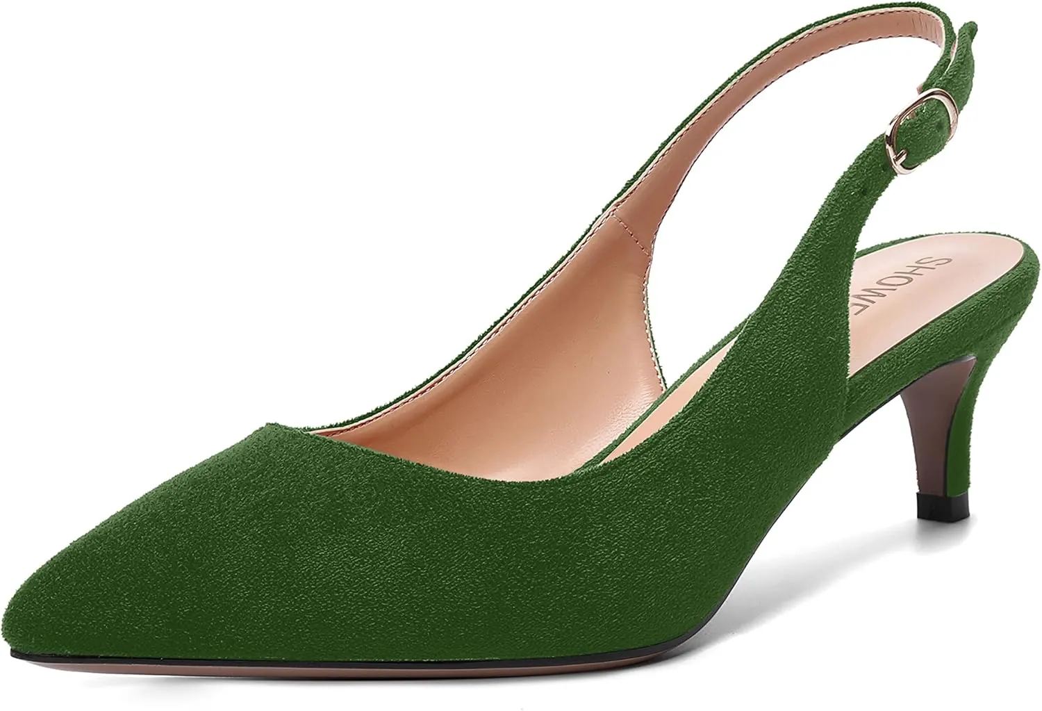 SHOWFOREST Womens Pointed Toe Sexy Suede Buckle Solid Slingback Wedding Kitten Low Heel Pumps Shoes 2 Inch