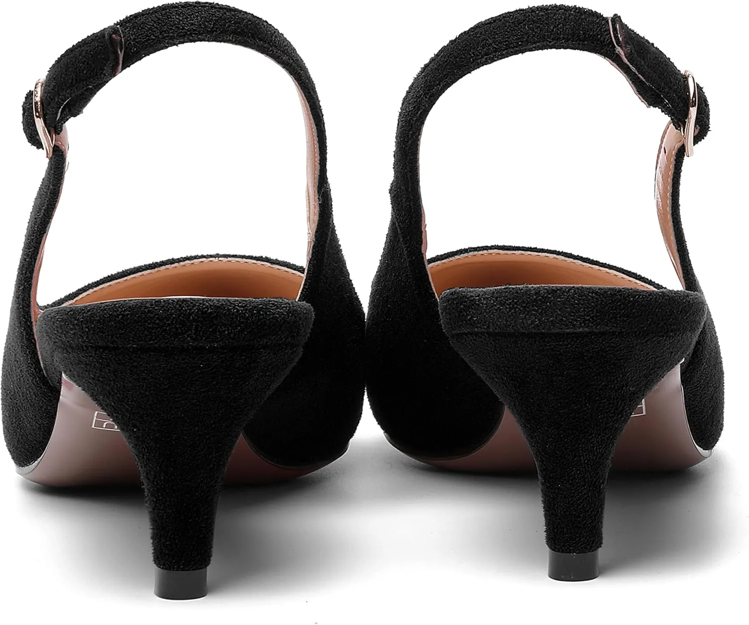 SHOWFOREST Womens Pointed Toe Sexy Suede Buckle Solid Slingback Wedding Kitten Low Heel Pumps Shoes 2 Inch