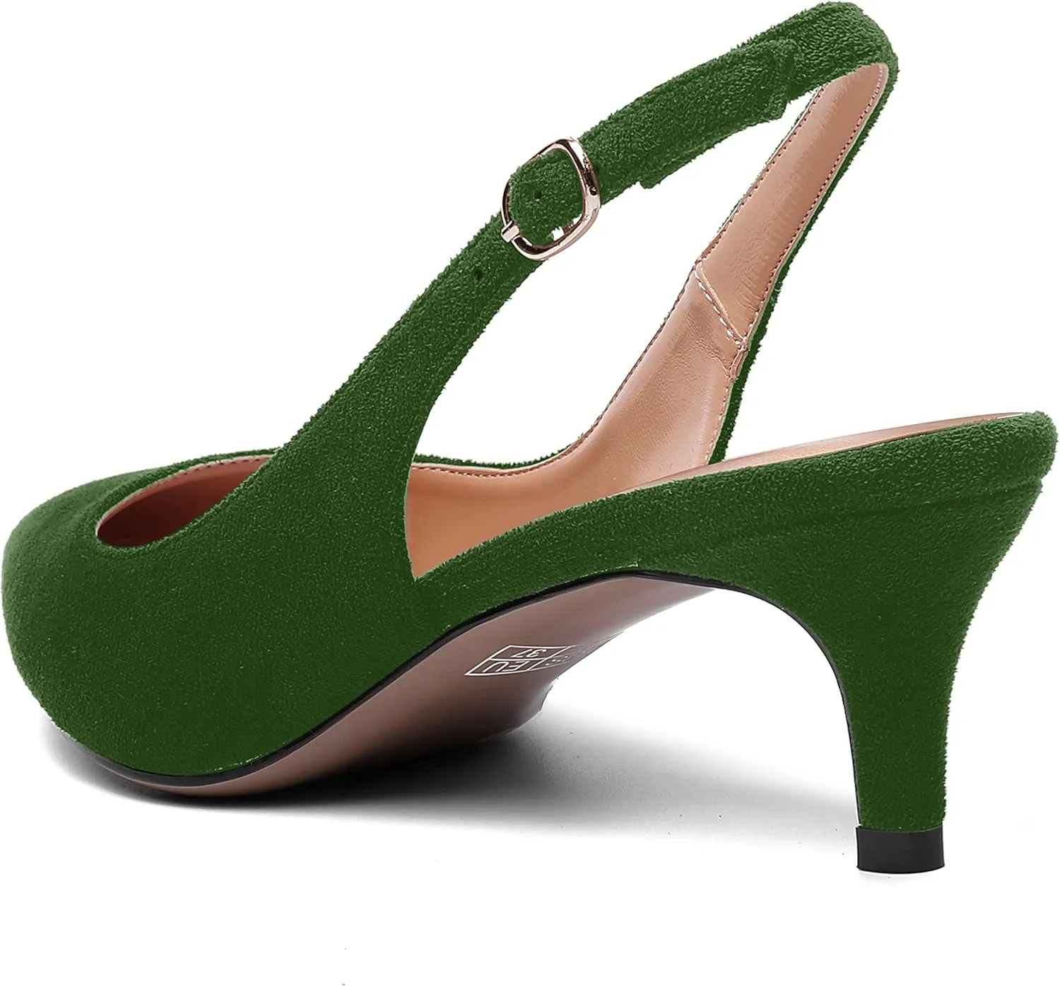 SHOWFOREST Womens Pointed Toe Sexy Suede Buckle Solid Slingback Wedding Kitten Low Heel Pumps Shoes 2 Inch