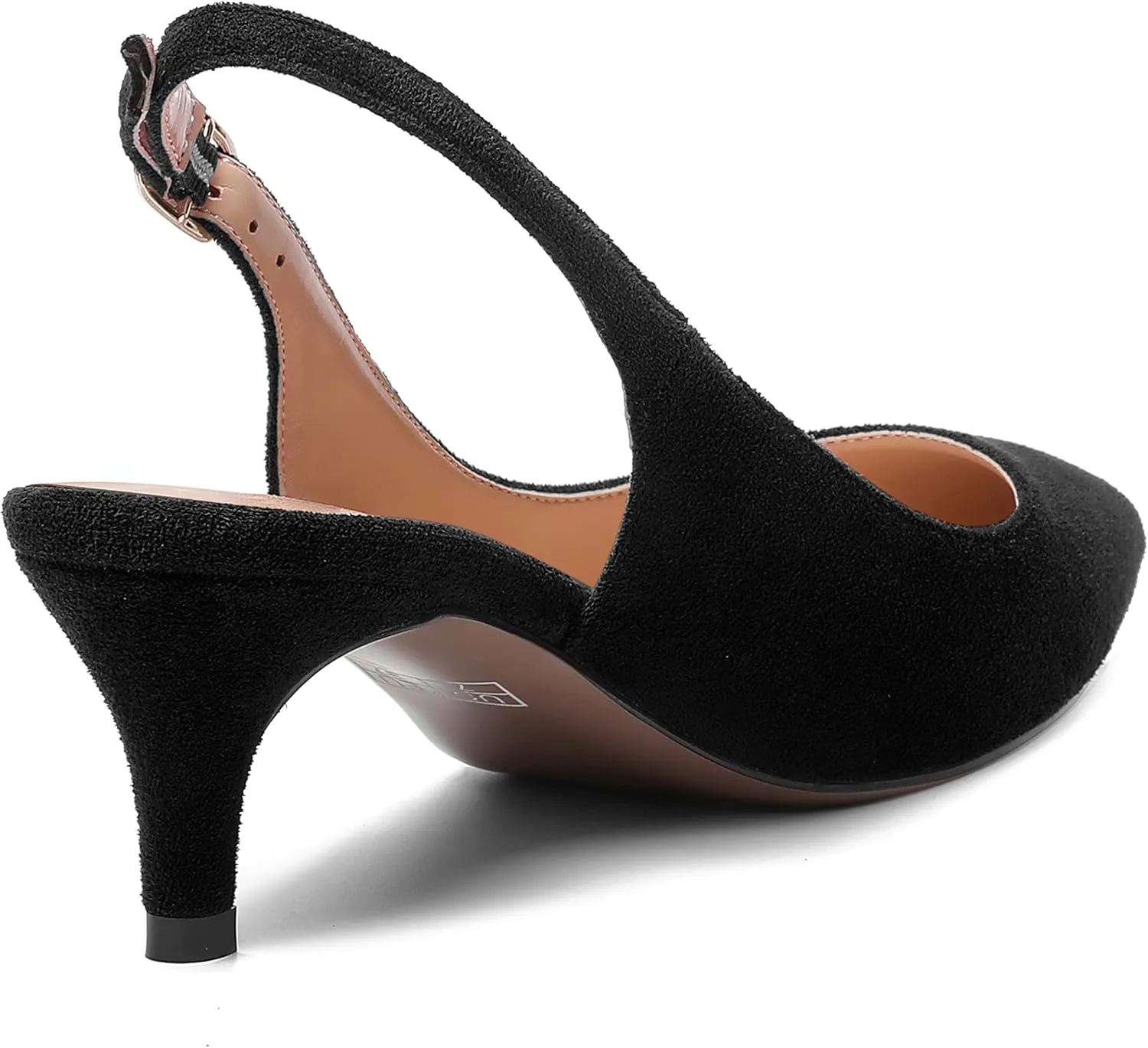 SHOWFOREST Womens Pointed Toe Sexy Suede Buckle Solid Slingback Wedding Kitten Low Heel Pumps Shoes 2 Inch