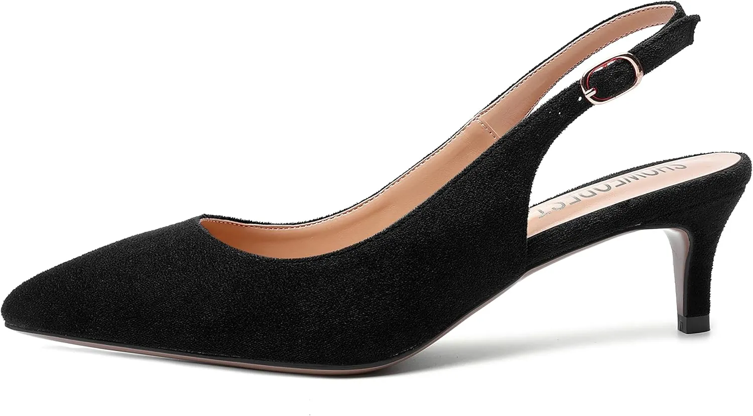 SHOWFOREST Womens Pointed Toe Sexy Suede Buckle Solid Slingback Wedding Kitten Low Heel Pumps Shoes 2 Inch