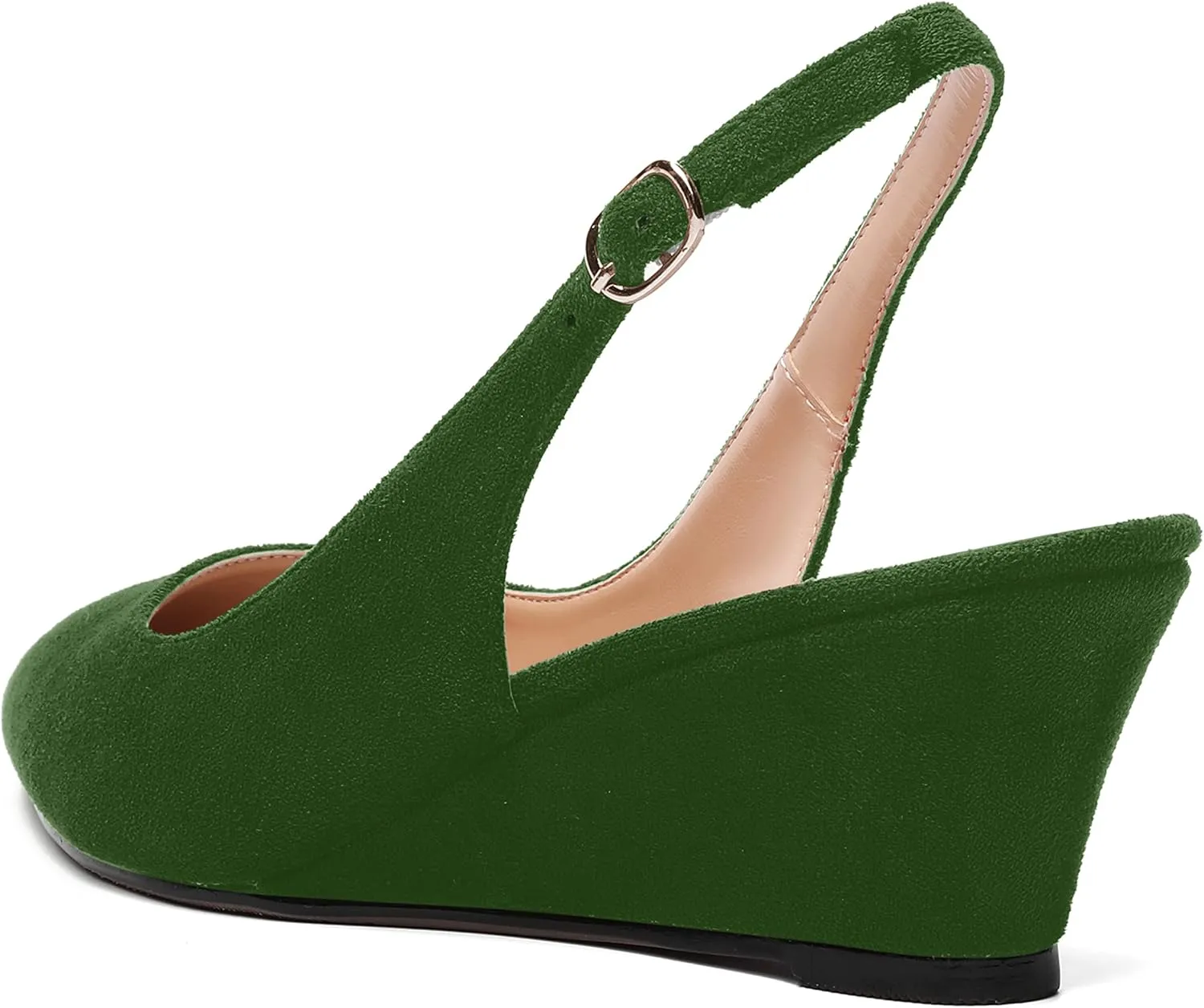 SHOWFOREST Womens Solid Adjustable Strap Suede Dress Buckle Dating Pointed Toe Wedge Low Heel Pumps Shoes 2 Inch
