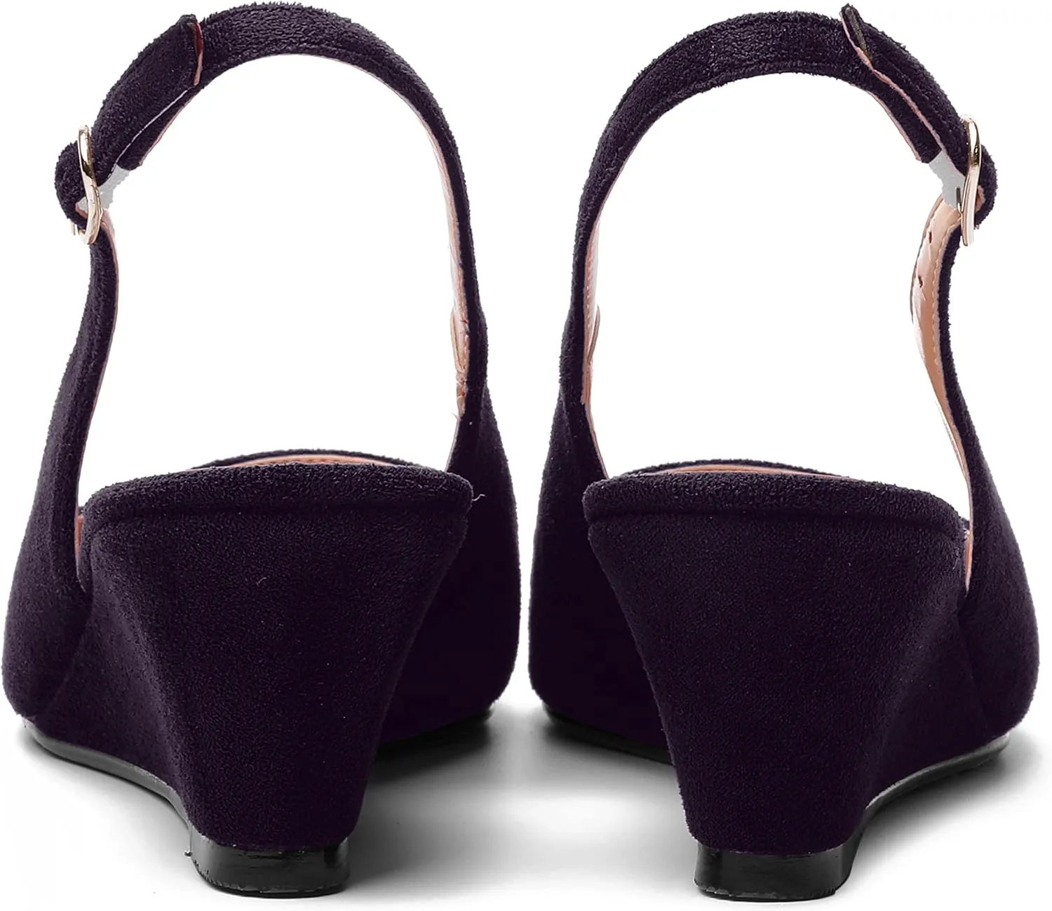 SHOWFOREST Womens Solid Adjustable Strap Suede Dress Buckle Dating Pointed Toe Wedge Low Heel Pumps Shoes 2 Inch