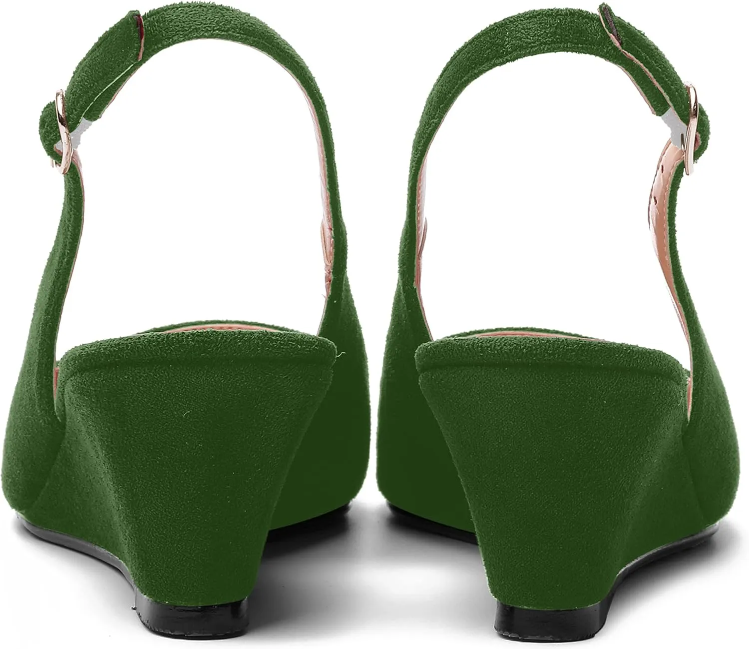 SHOWFOREST Womens Solid Adjustable Strap Suede Dress Buckle Dating Pointed Toe Wedge Low Heel Pumps Shoes 2 Inch