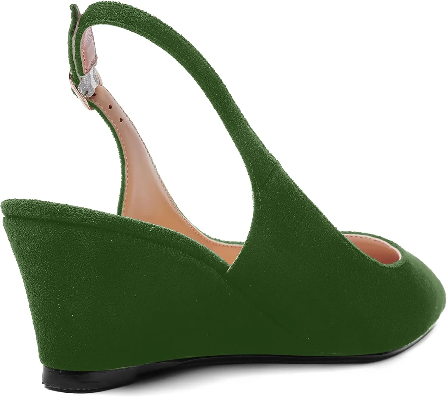SHOWFOREST Womens Solid Adjustable Strap Suede Dress Buckle Dating Pointed Toe Wedge Low Heel Pumps Shoes 2 Inch