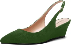 SHOWFOREST Womens Solid Adjustable Strap Suede Dress Buckle Dating Pointed Toe Wedge Low Heel Pumps Shoes 2 Inch