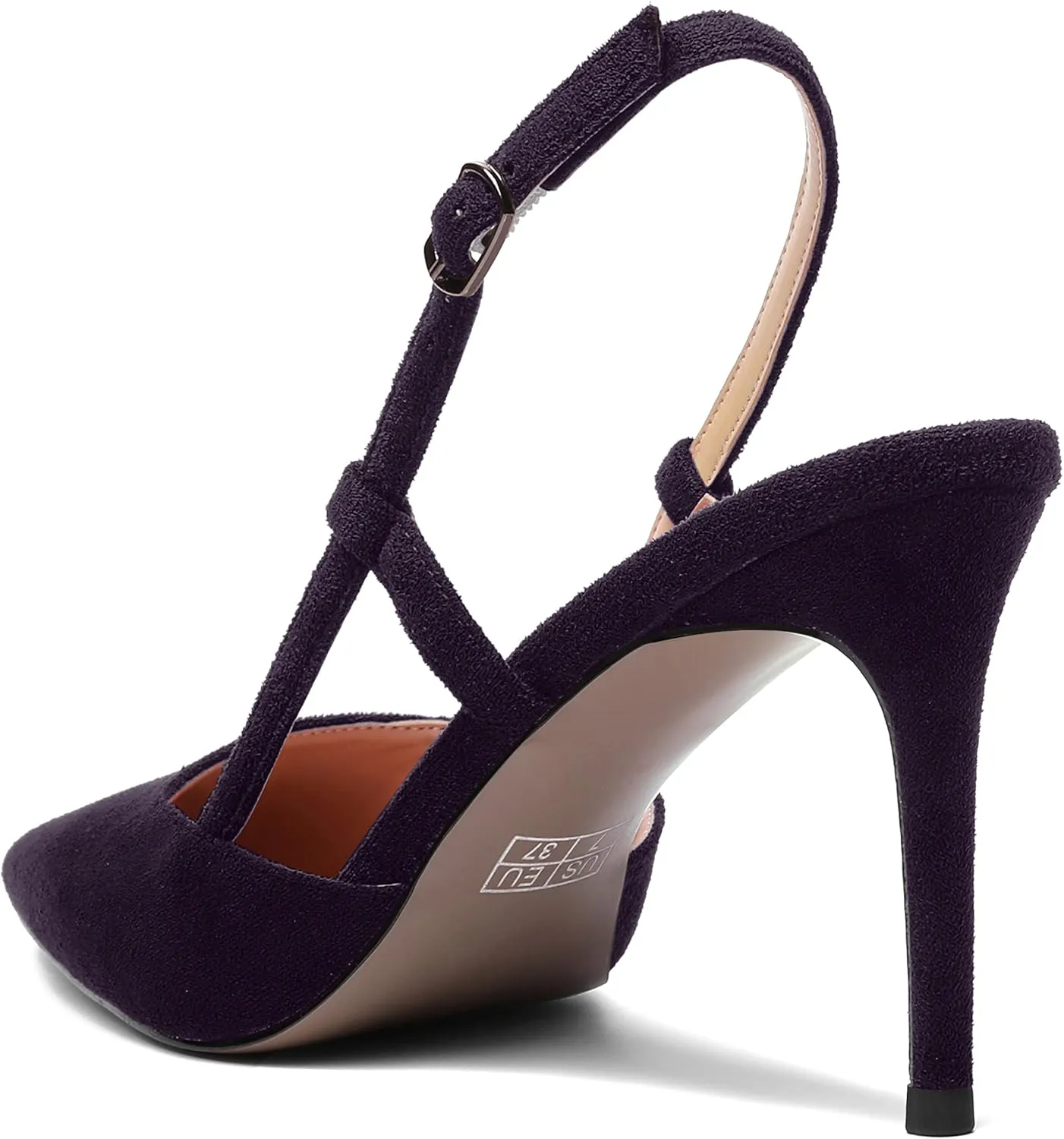 SHOWFOREST Womens Suede Buckle Bridal Square Toe Slingback Solid Dress Stiletto High Heel Pumps Shoes 3.3 Inch