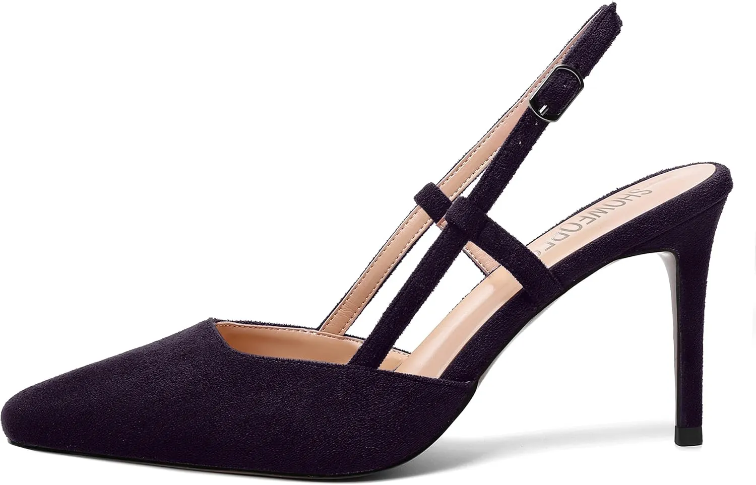 SHOWFOREST Womens Suede Buckle Bridal Square Toe Slingback Solid Dress Stiletto High Heel Pumps Shoes 3.3 Inch