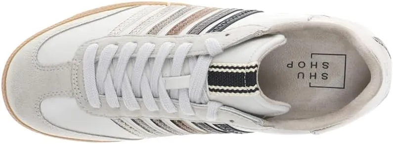 Shu Shop Womens Stevie Metallic Lace Up Sneakers Shoes Casual - Off White