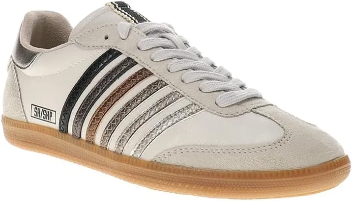 Shu Shop Womens Stevie Metallic Lace Up Sneakers Shoes Casual - Off White