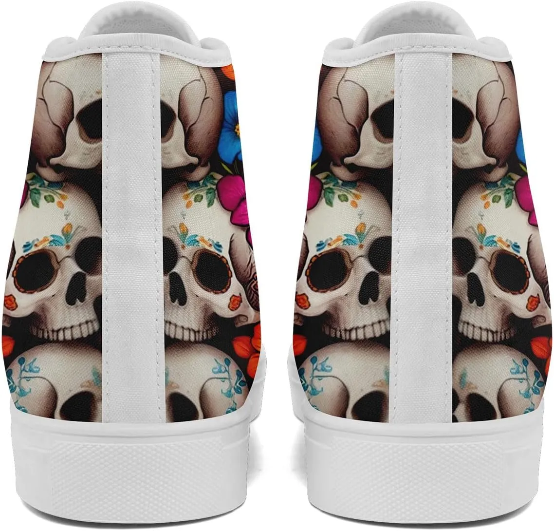 Skull Fashion High-Top Canvas Sneakers for Men Women Casual Tennis Shoes Classic Lace Up Walking Shoes