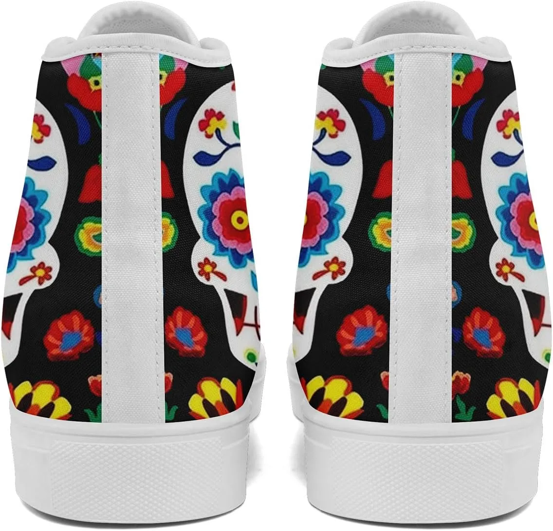 Skull Fashion High-Top Canvas Sneakers for Men Women Casual Tennis Shoes Classic Lace Up Walking Shoes