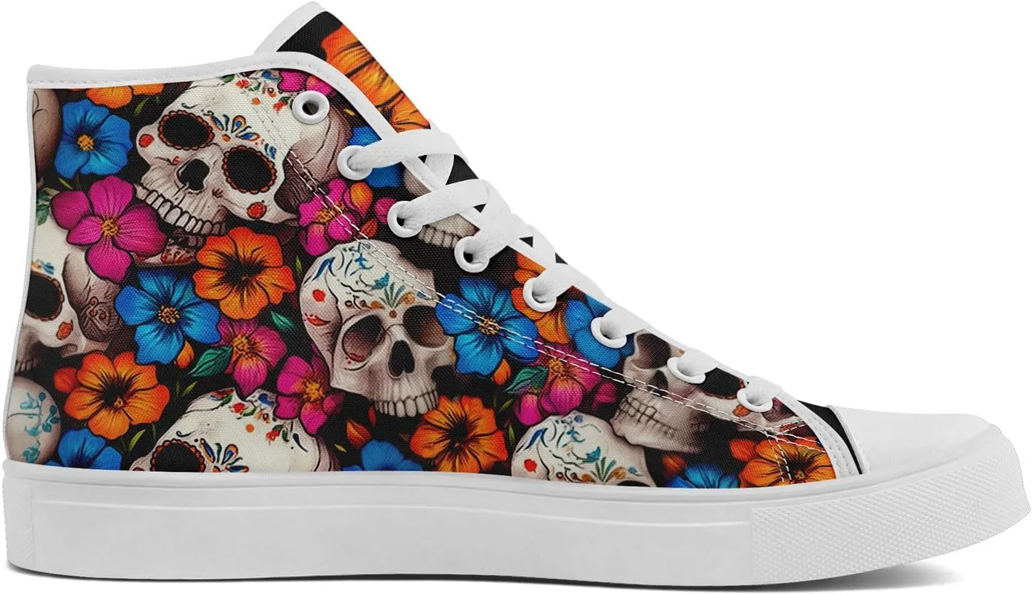 Skull Fashion High-Top Canvas Sneakers for Men Women Casual Tennis Shoes Classic Lace Up Walking Shoes