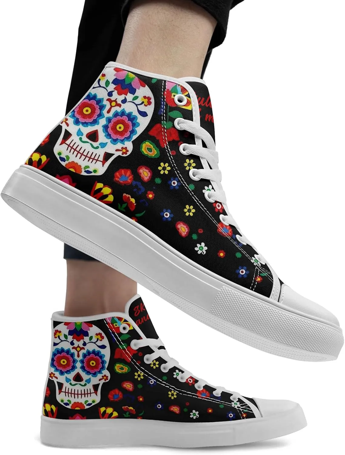 Skull Fashion High-Top Canvas Sneakers for Men Women Casual Tennis Shoes Classic Lace Up Walking Shoes