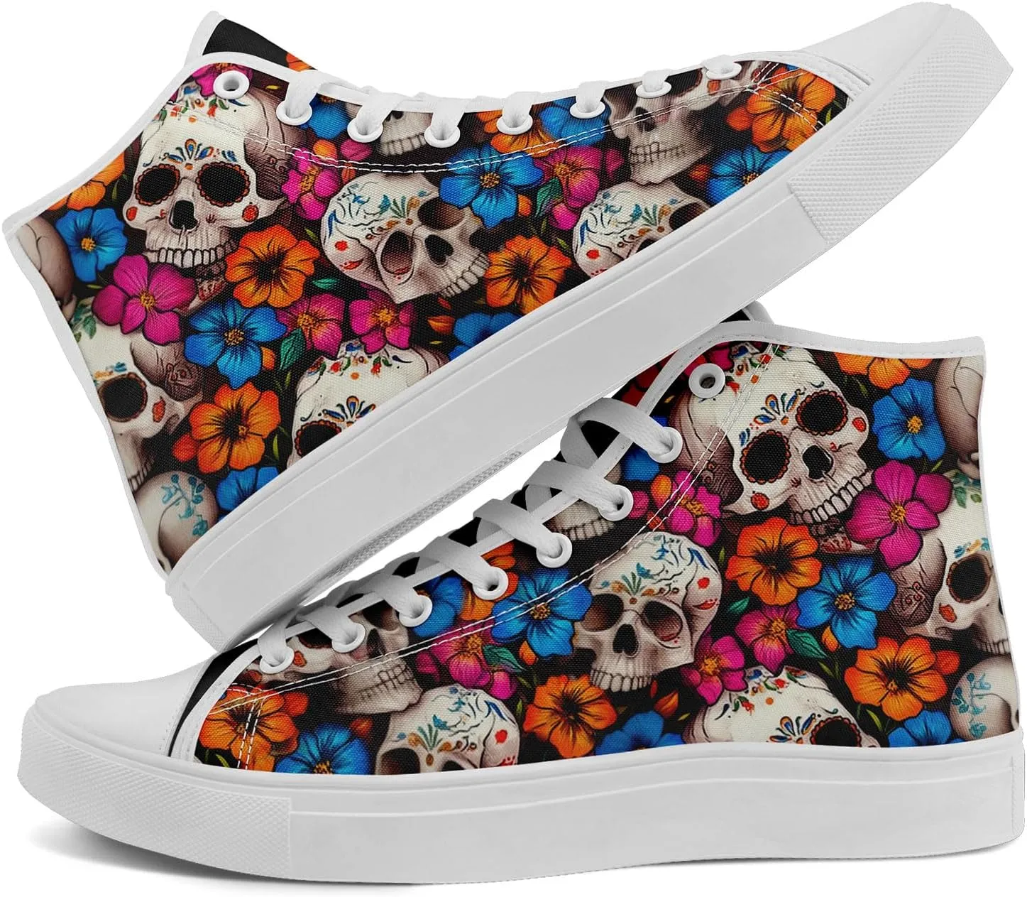Skull Fashion High-Top Canvas Sneakers for Men Women Casual Tennis Shoes Classic Lace Up Walking Shoes