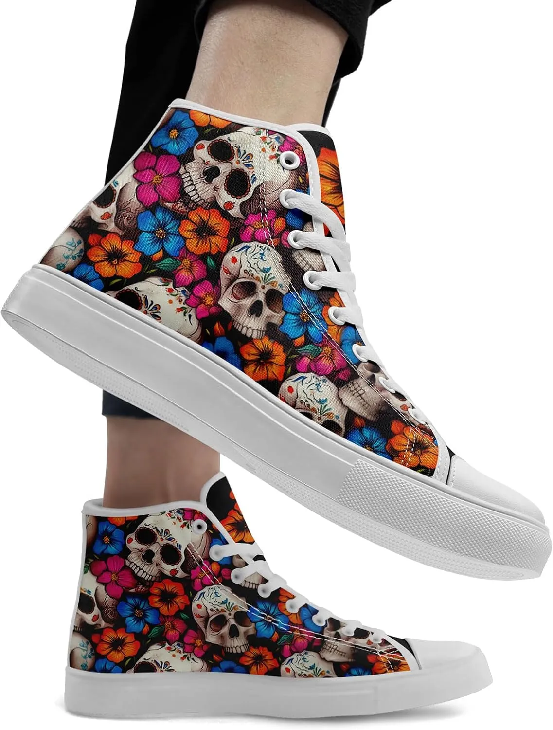 Skull Fashion High-Top Canvas Sneakers for Men Women Casual Tennis Shoes Classic Lace Up Walking Shoes