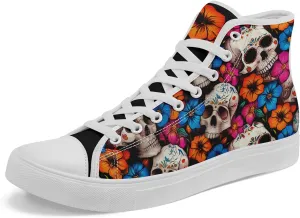 Skull Fashion High-Top Canvas Sneakers for Men Women Casual Tennis Shoes Classic Lace Up Walking Shoes