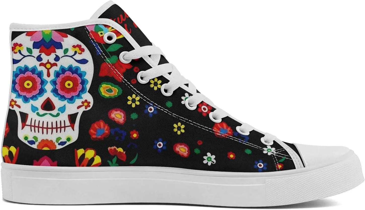 Skull Fashion High-Top Canvas Sneakers for Men Women Casual Tennis Shoes Classic Lace Up Walking Shoes