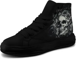 Skull High-Top Canvas Sneakers for Men Women Casual Comfortable Skateboarding Shoes, Gothic Design,Non-Slip Tennis Sneaker