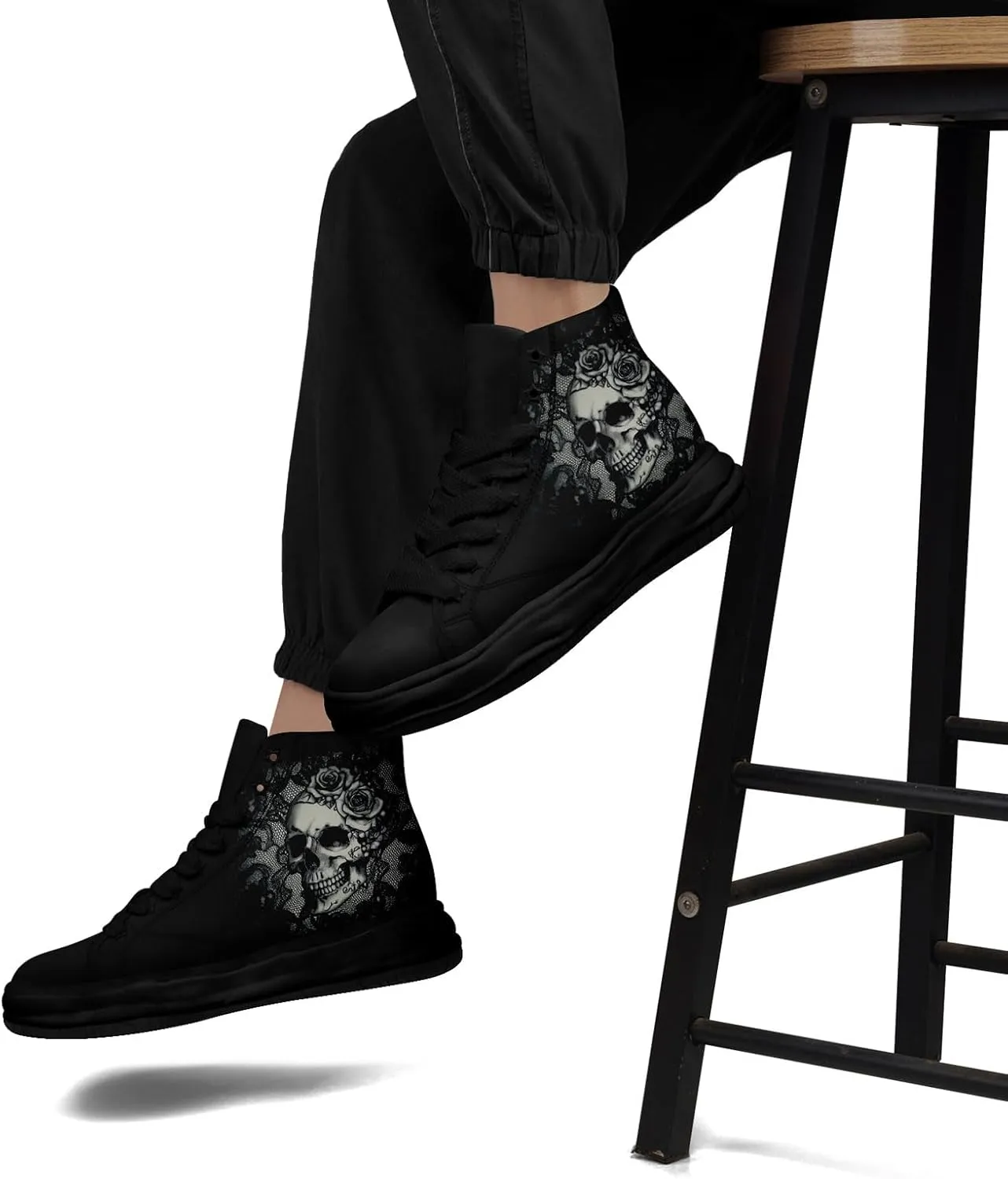 Skull High-Top Canvas Sneakers for Men Women Casual Comfortable Skateboarding Shoes, Gothic Design,Non-Slip Tennis Sneaker