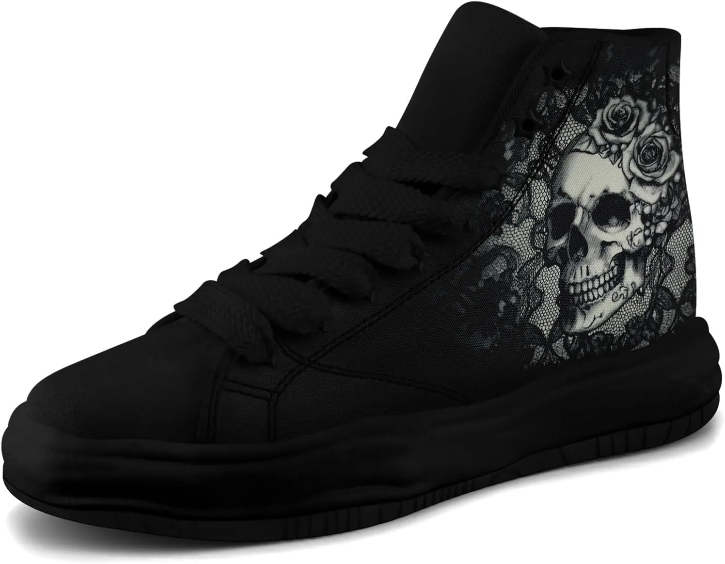 Skull High-Top Canvas Sneakers for Men Women Casual Comfortable Skateboarding Shoes, Gothic Design,Non-Slip Tennis Sneaker