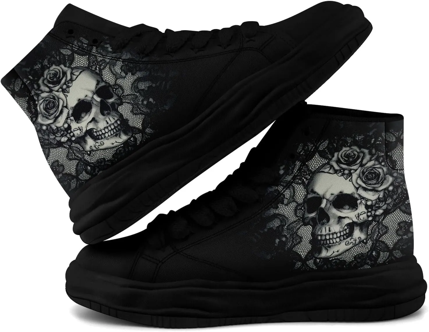 Skull High-Top Canvas Sneakers for Men Women Casual Comfortable Skateboarding Shoes, Gothic Design,Non-Slip Tennis Sneaker