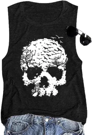 Skull Shirts for Women Funny Gothic Graphic T-Shirts Novelty Horror Tee Casual Athletic Tops